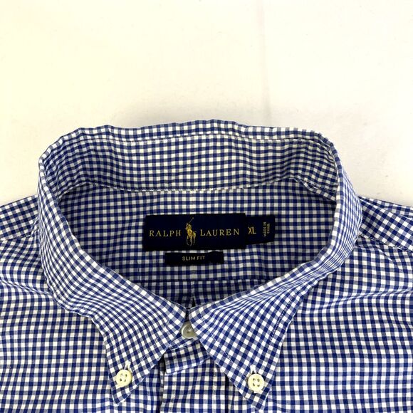 Mens Ralph Lauren Button Down Long Sleeve Shirt Size XL Slim Fit Gingham Check - Picture 2 of 7